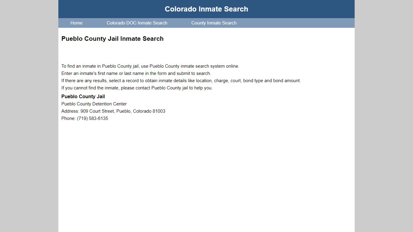 Pueblo County Jail Inmate Search