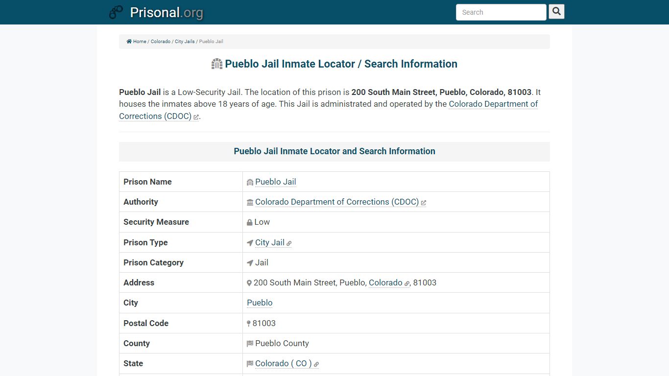 Pueblo Jail-Inmate Locator/Search Info, Phone, Fax, Email ...